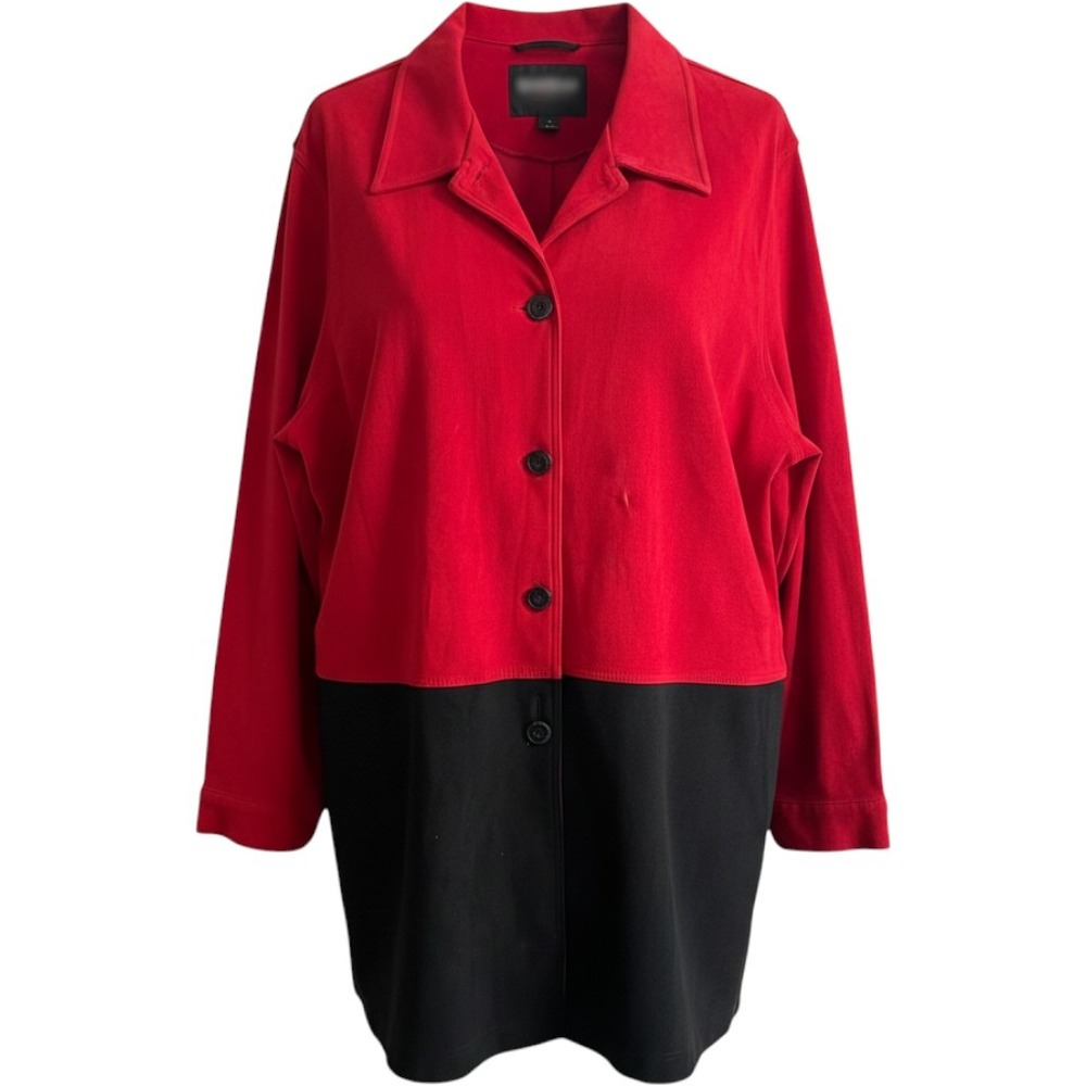 RK Originals Red Black Colorblock Faux Suede Button Front Jacket Womens 18